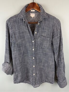 J. Crew Women’s Navy and White cotton/gauzy Gingham Boy Fit Button-Up Shirt XXS